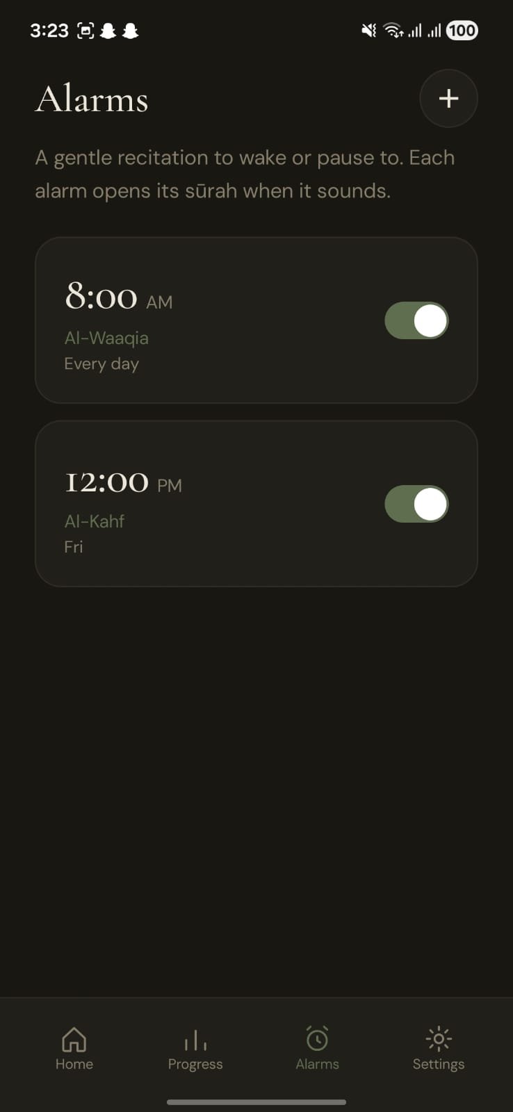 Nur surah alarm settings